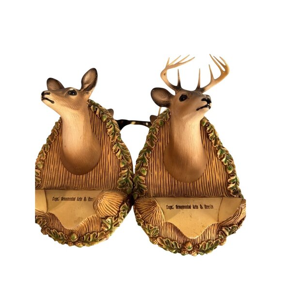 Vintage Ornamental Art Deer Head Wall Plaques Buck Doe Lodge Cabin Rustic Decor - Picture 1 of 9